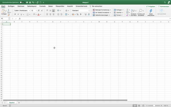 Leere Microsoft Excel Arbeitsmappe