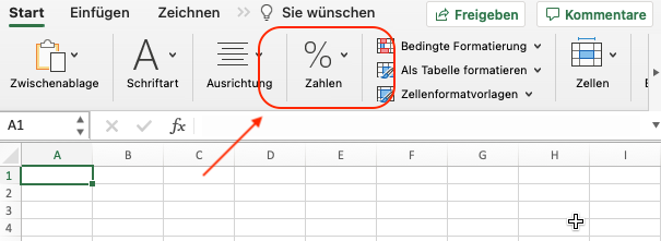 Zahlenformat ändern in Excel. Klicke auf das Prozentzeichen im Menüband (Screenshot 10.08.21)