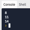 Console in Python mit den Werten 8, 11, 14